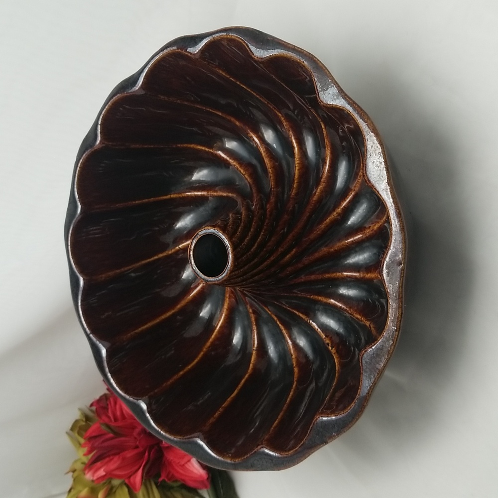 Antique Redware Large Fluted Tube Baking Pan